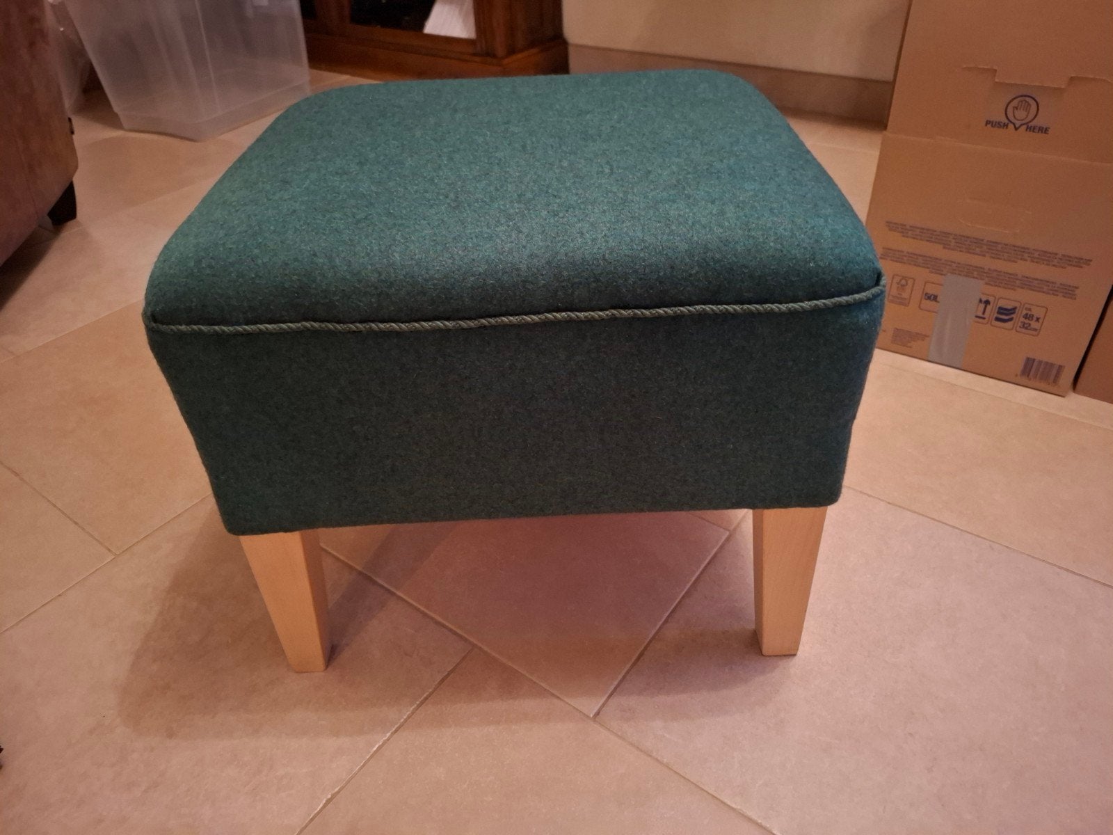 Handgemaakte poef - Groen stoffen zitmeubel, Ophalen, Hout, Minder dan 50 cm, Vierkant