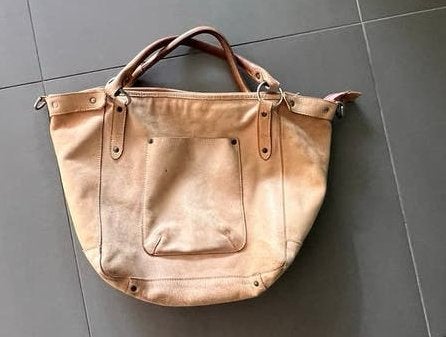 Vintage leer shopper tas cognac beige schoudertas, Ophalen of Verzenden, Gebruikt, Beige, Shopper