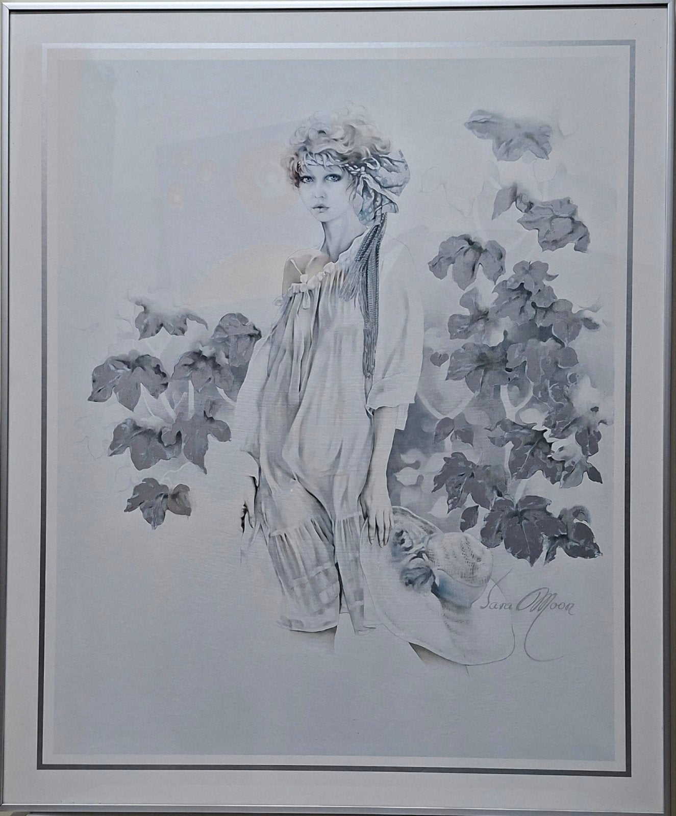 Schilderij Sara Moon Litho - Vrouw met Bloemen, Ophalen