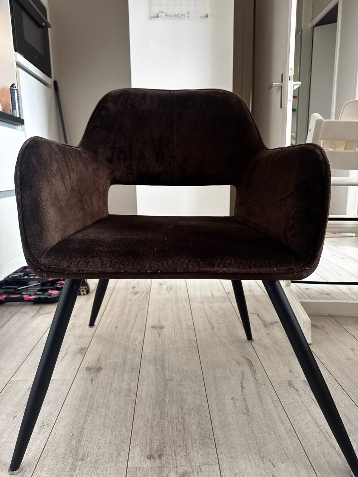 4 bruine eetkamerstoelen, Ophalen, Gebruikt, Bruin, Vier