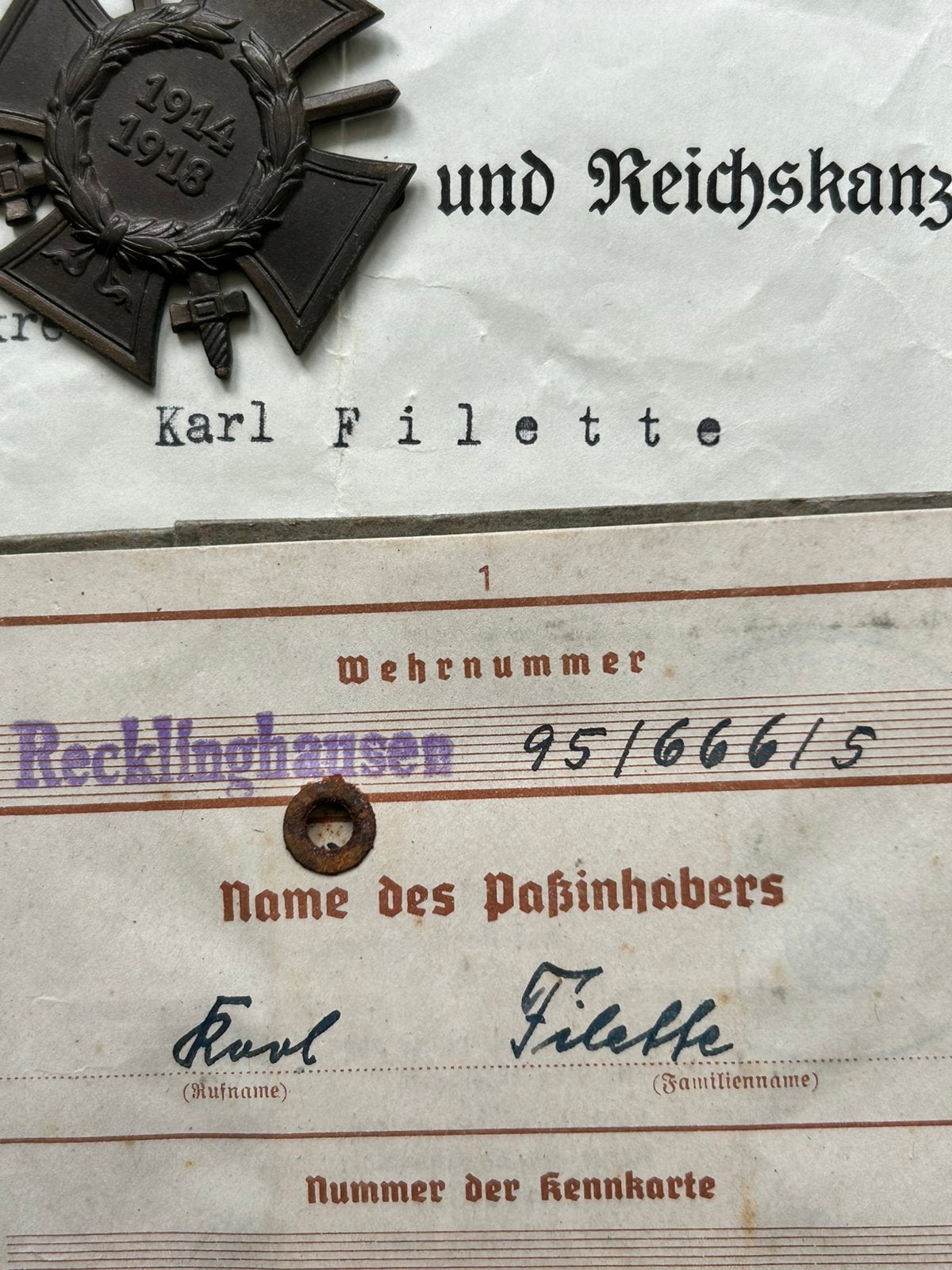 WO2 Wehrpass met Frontkämpfer oorkonde & medaille, Verzamelen, Ophalen of Verzenden, Landmacht, Duitsland, Overige typen