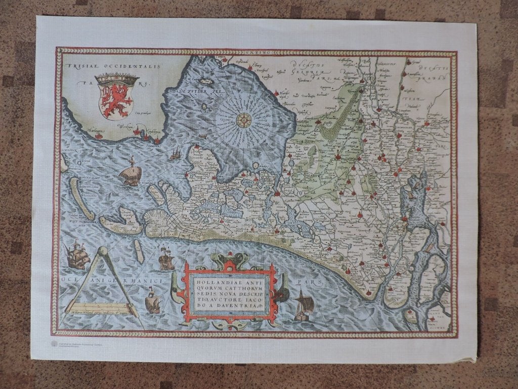 Kaart : Graafschap Holland  op linnen  gedrukt,situatie 1570, Boeken, Atlassen en Landkaarten, Voor 1800, Ophalen of Verzenden