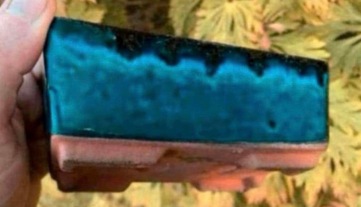 Bonsai schaal blauw tinten geglazuurd aardewerk 14,5x9,8x5,6, Tuin en Terras, Ophalen of Verzenden, Zo goed als nieuw, Aardewerk