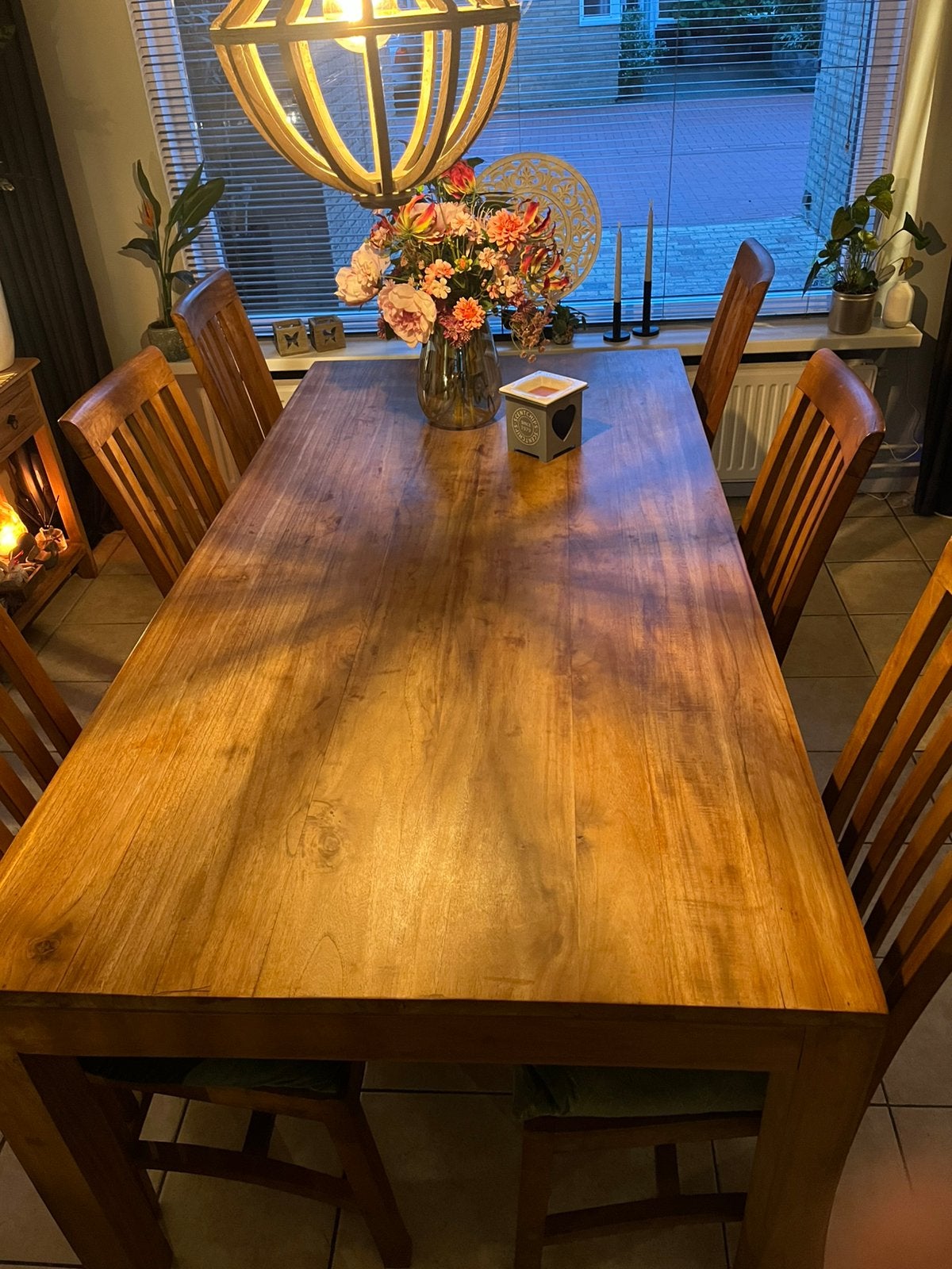 Eethoek met 6 stoelen Teak, Ophalen, Gebruikt, Teak, 4 tot 6 stoelen