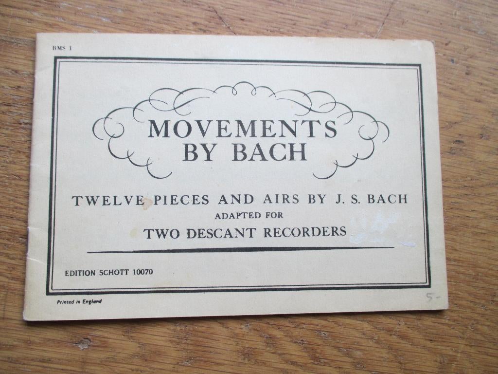 MOVEMENTS BY BACH - 12 STUKJES VOOR 2 BLOKFLUITEN, Ophalen of Verzenden, Artiest of Componist, Klassiek, Blokfluit