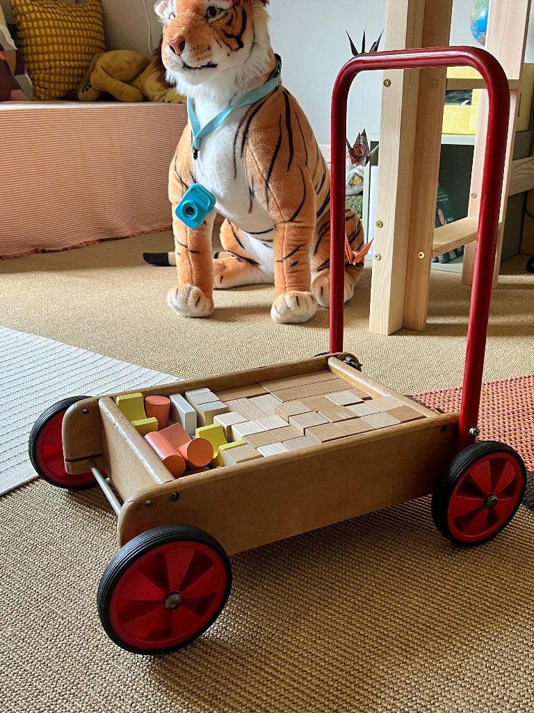 Loopwagen met houten blokken, Ophalen, Gebruikt, Duw- of Trekspeelgoed