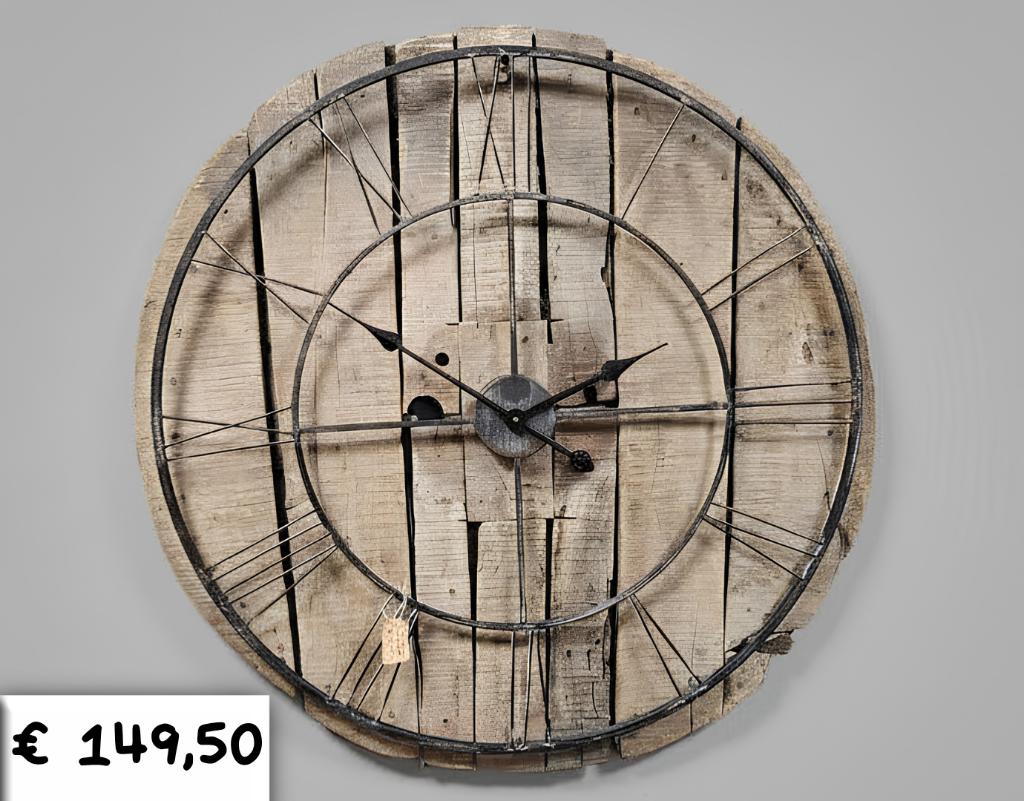 Nieuw! XXL Industriële Wandklok Oud Hout & Ijzer - Ø 82 cm, Ophalen, Nieuw, Analoog, Wandklok