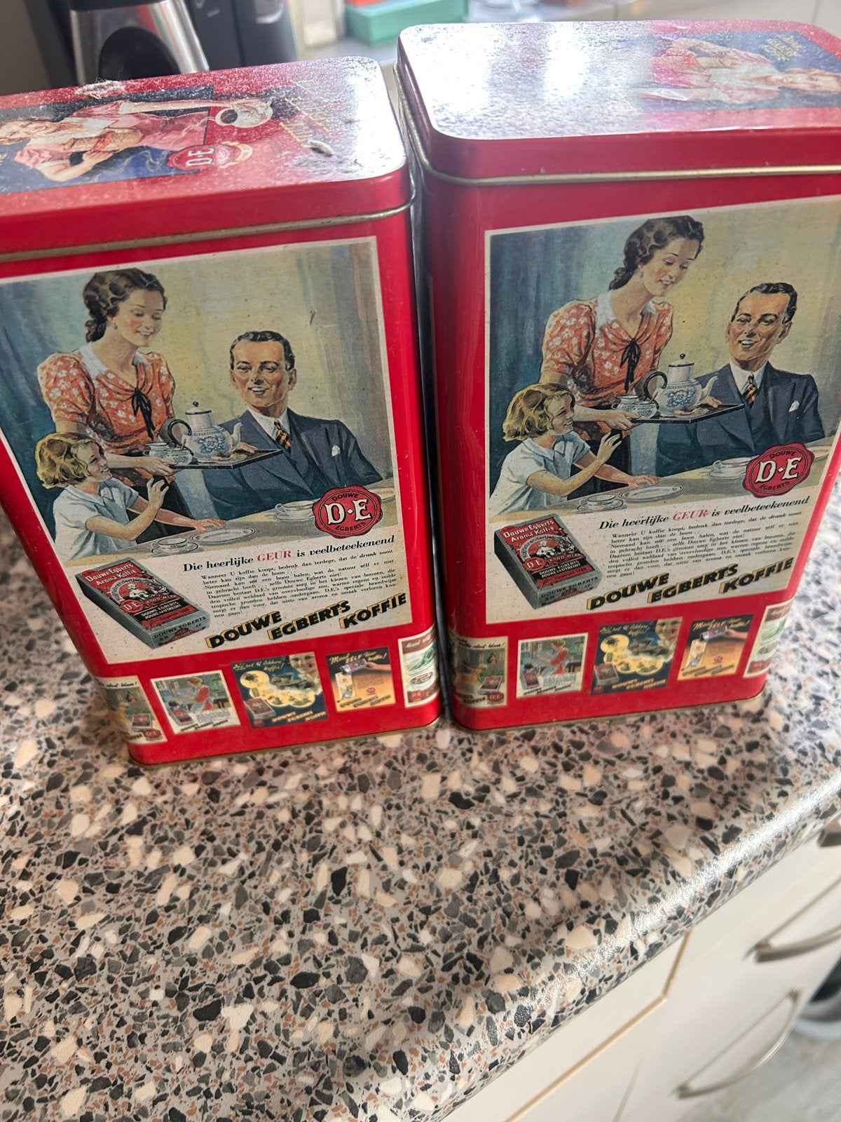 7 Vintage Blikken: Douwe Egberts, Van Nelle, Roodkapje, Verzamelen, Ophalen of Verzenden, Gebruikt, Koffie, Douwe Egberts