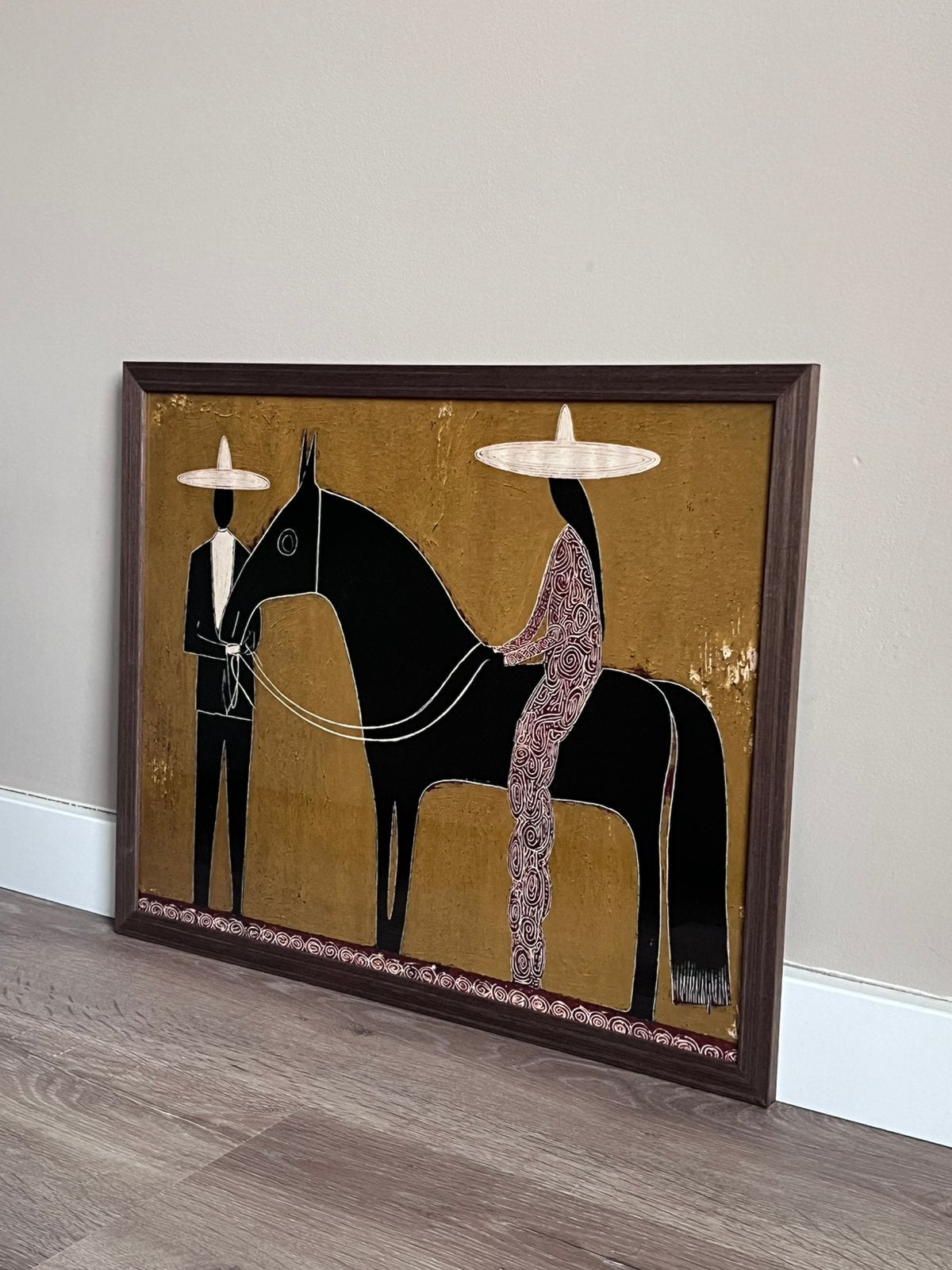 Kunstprint op poster | cowboy ruiter met paard | 40x50 cm, Ophalen of Verzenden, Nieuw, Minder dan 50 cm, Foto of Poster