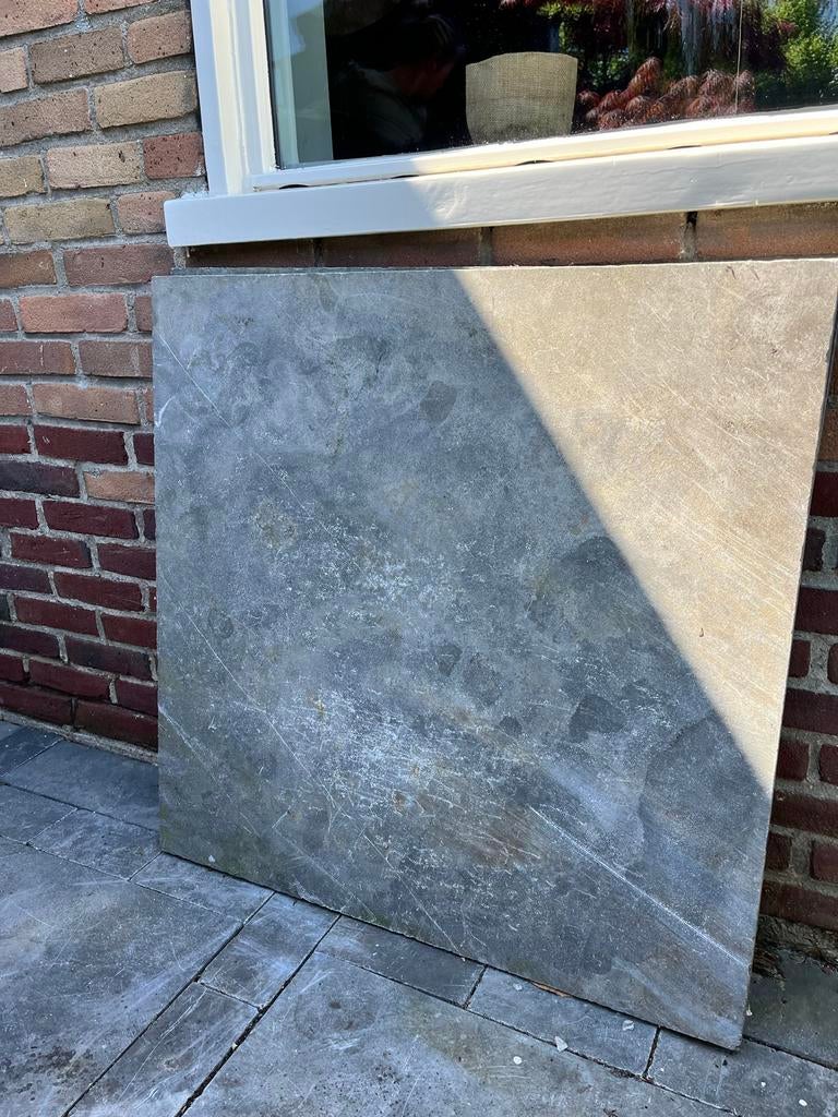 2 stuks 80x80 chinees hardsteen blue spotted terrastegel, Ophalen, Gebruikt, Minder dan 5 m², Beton
