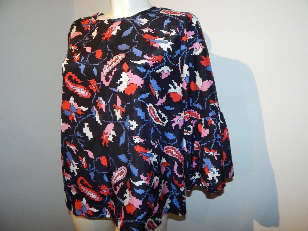 Essentiel Antwerp zijde top grafische kleuren print 40, Maat 38/40 (M), Zo goed als nieuw, Essentiel Antwerp, Lange mouw