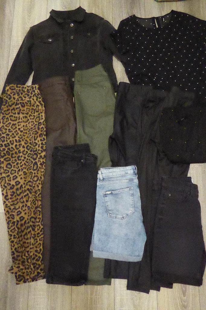 Pakket 12 delig broeken en leggings maat 38 deels glimmend, Ophalen of Verzenden, Zo goed als nieuw, Maat 38/40 (M)
