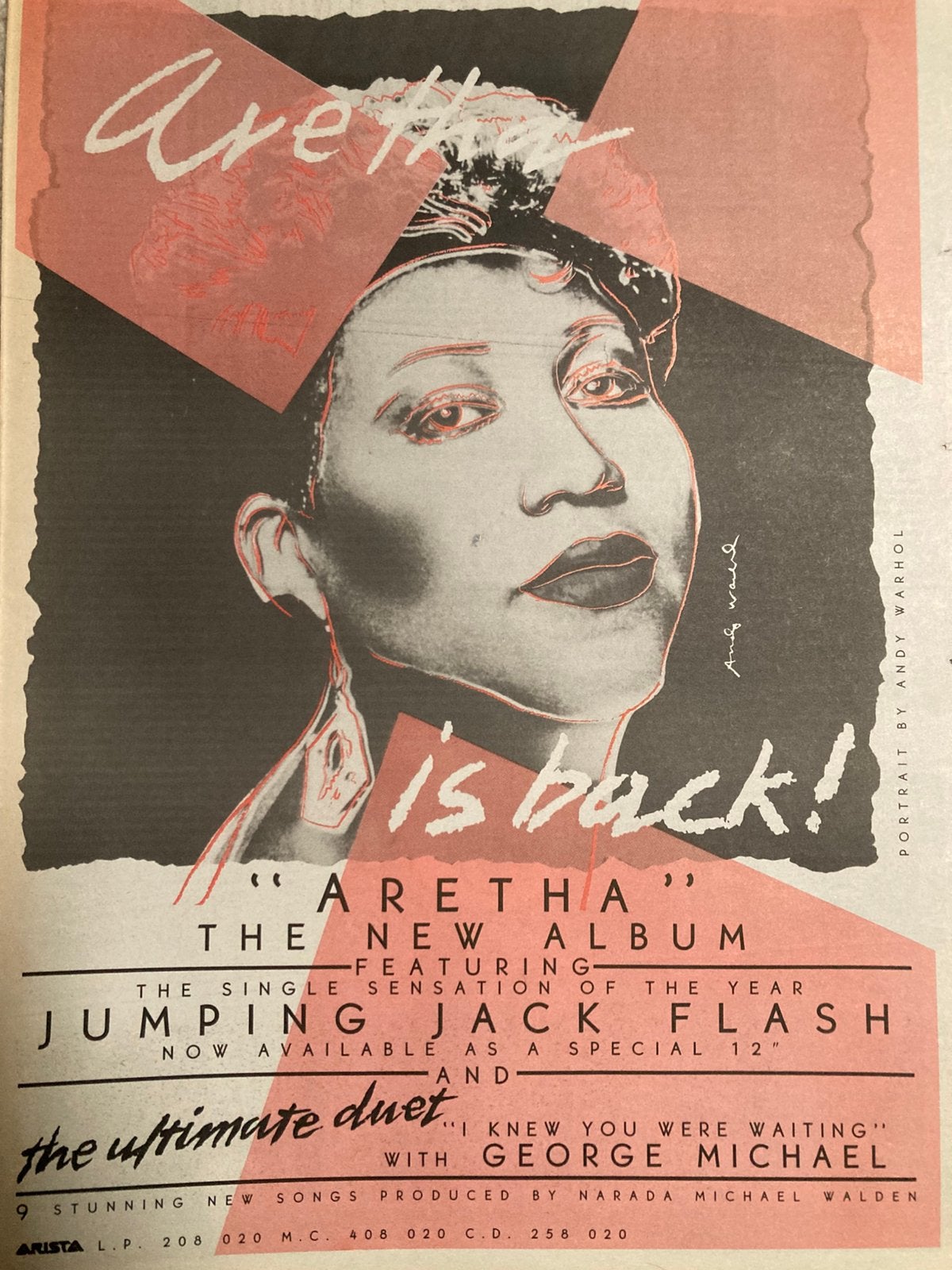 ARETHA FRANKLIN A3 advertentie I Knew You GEORGE MICHAEL, Ophalen of Verzenden, Zo goed als nieuw, A1 t/m A3