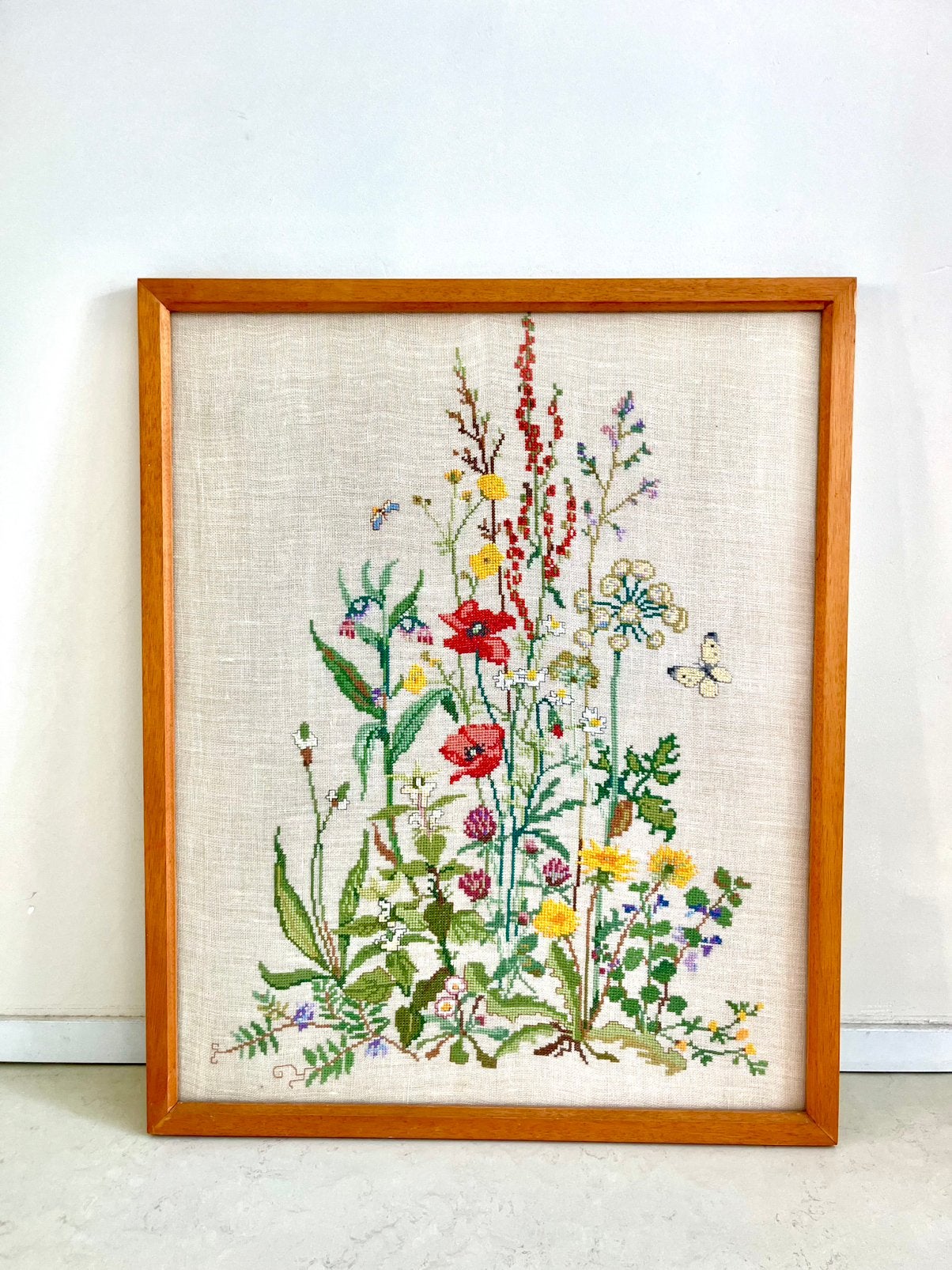 Vintage Retro Geborduurd Schilderij Bloem, Huis en Inrichting, Woonaccessoires | Schilderijen, Tekeningen en Foto's, Ophalen of Verzenden