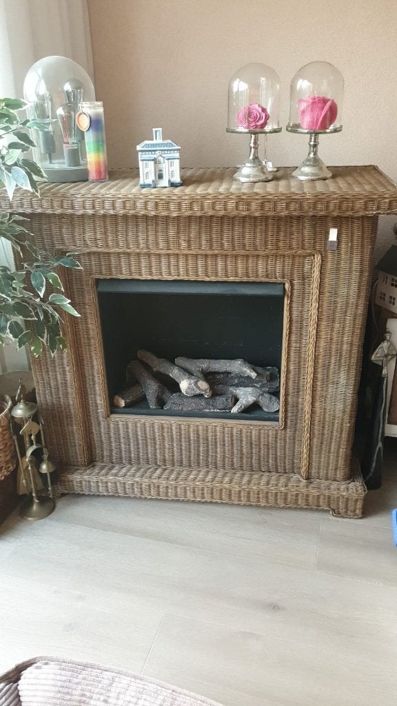Riviera Maison rieten openhaard schouw, Ophalen, Zo goed als nieuw, Vrijstaande haard, Overige soorten