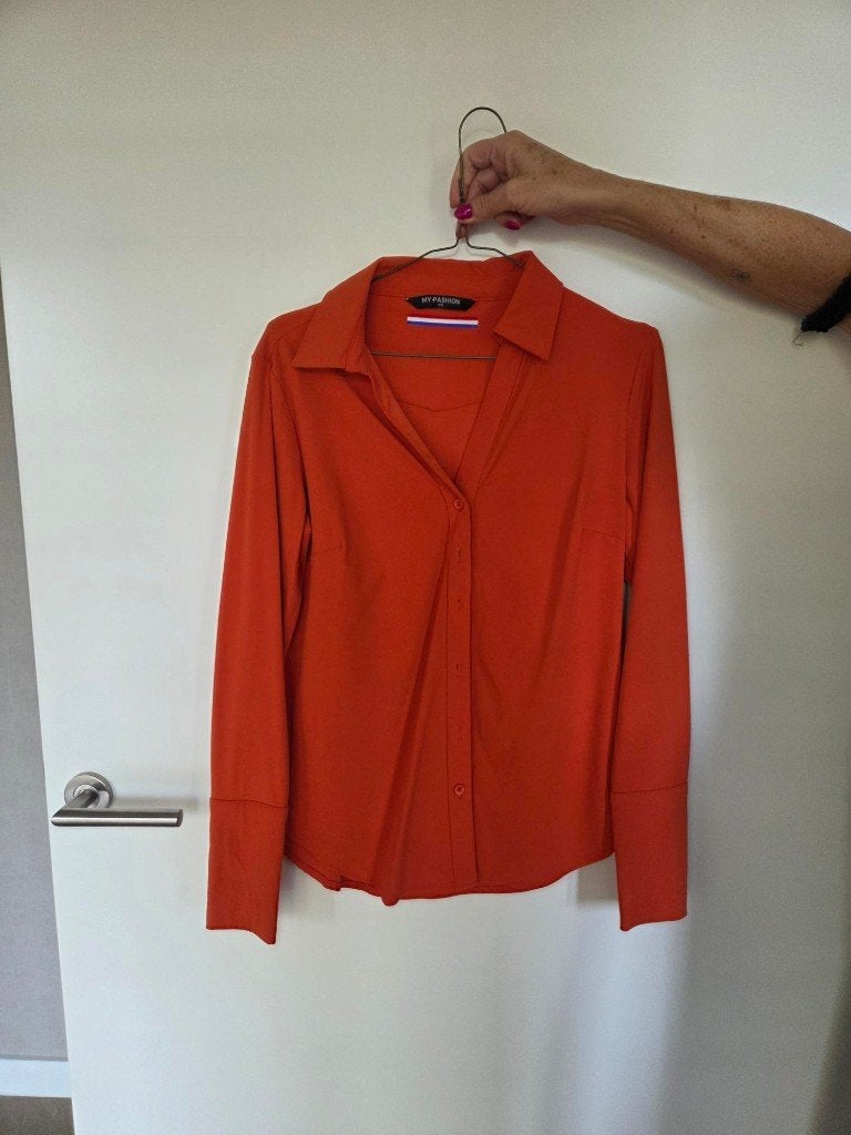 My Pashion oranje blouse van travelstof XS, Oranje, Ophalen of Verzenden, Zo goed als nieuw, Maat 34 (XS) of kleiner