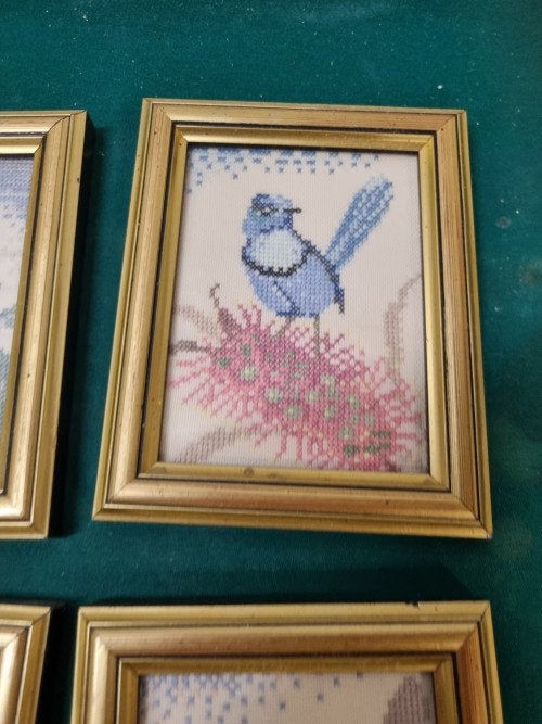 schilderijtjes geborduurd met vogels, Ophalen of Verzenden, 'T Olde Gre-j, Info@toldegrej.nl, Endepoelstraat 20f Didam