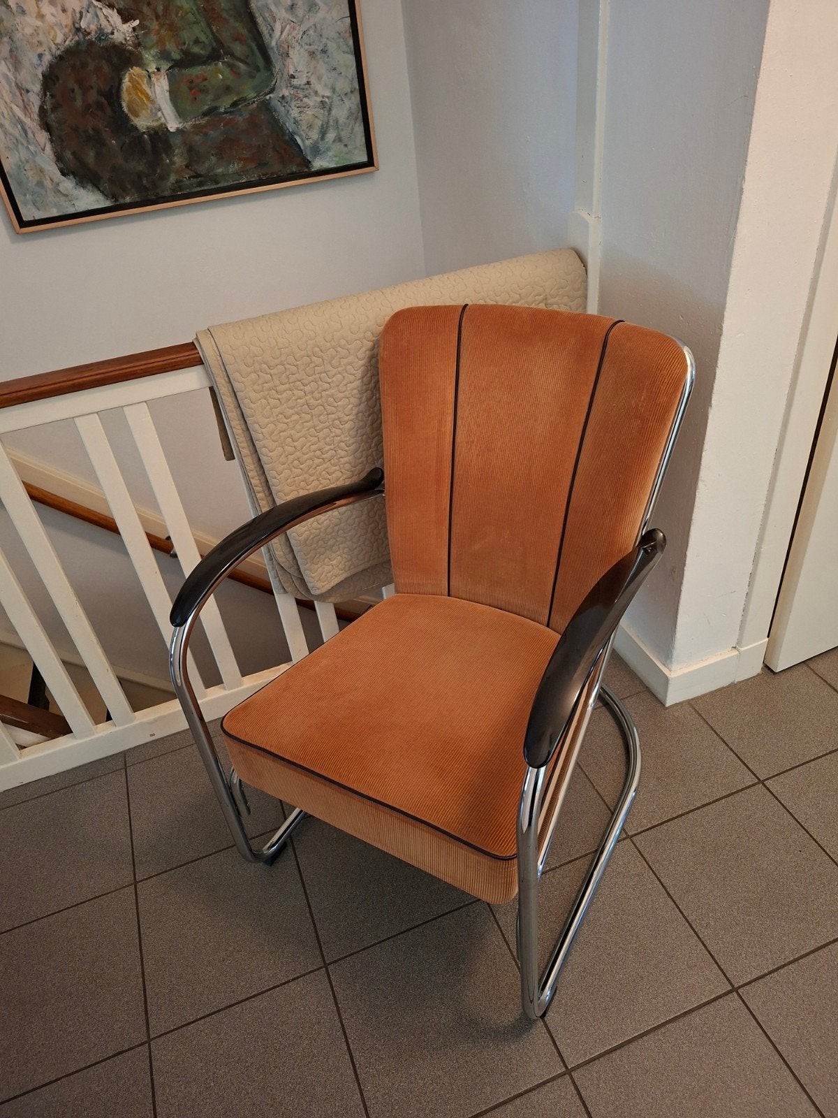 Gispen 412 fauteuil - beige/caramel ribcord, Gebruikt, 75 tot 100 cm, Ophalen of Verzenden, Stof