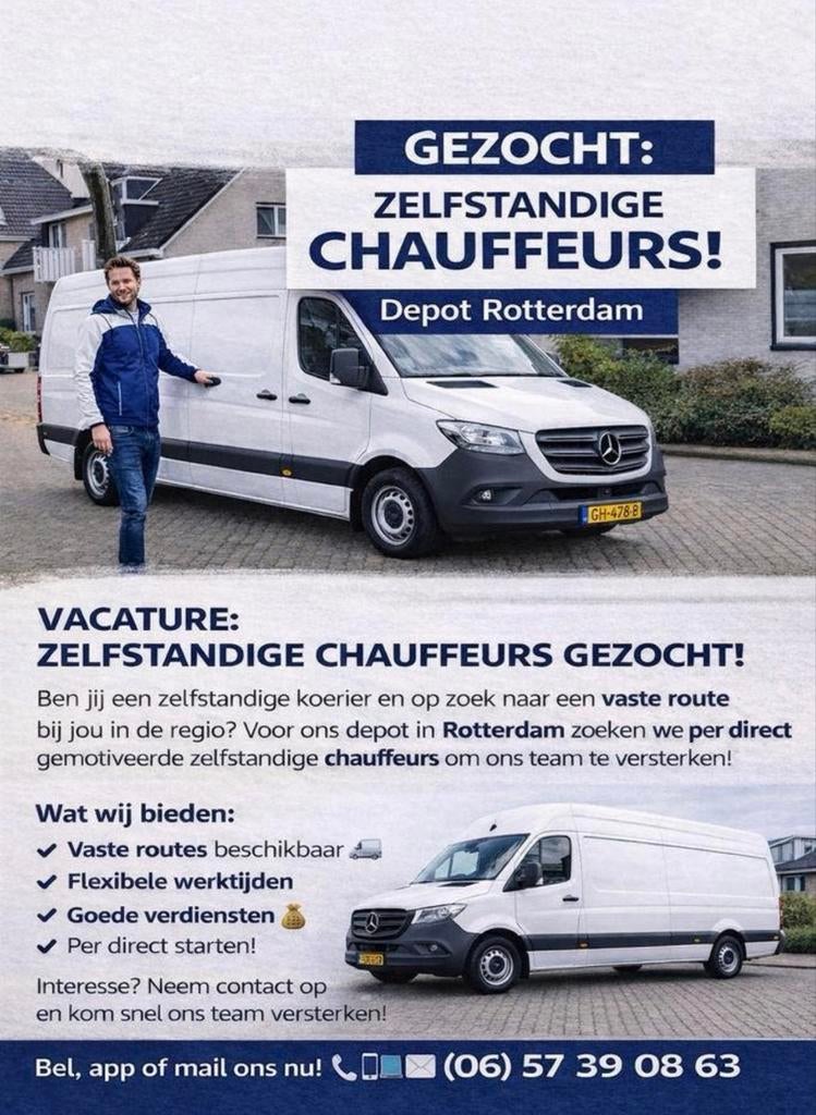 Opzoek naar zelfstandige chauffeurs omgeving Rotterdam !!!, Overige niveaus, Starter, Overige vormen