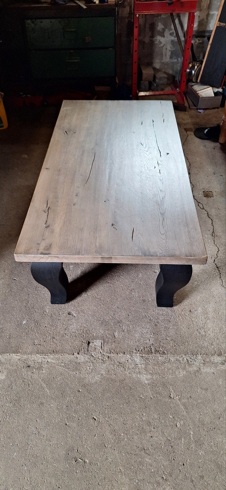 Unieke handgemaakte salontafel van eikenhout, Ophalen, Gebruikt, 100 tot 150 cm, 50 tot 100 cm