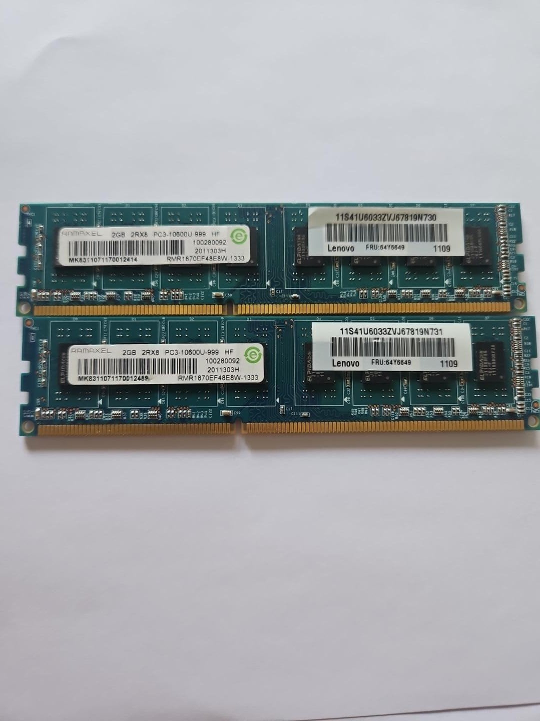 2x RAMAXEL 2GB DDR3 1333MHz PC3-10600U – RMR1870EF48E8W-1333, DDR3, Ophalen of Verzenden, Desktop, 2 GB