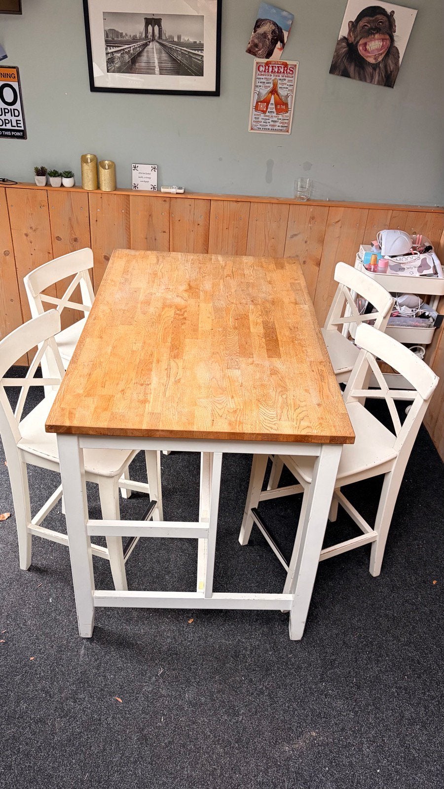 Hoge bartafel ikea met 4 krukken, Ophalen, Gebruikt, Inclusief barstoelen