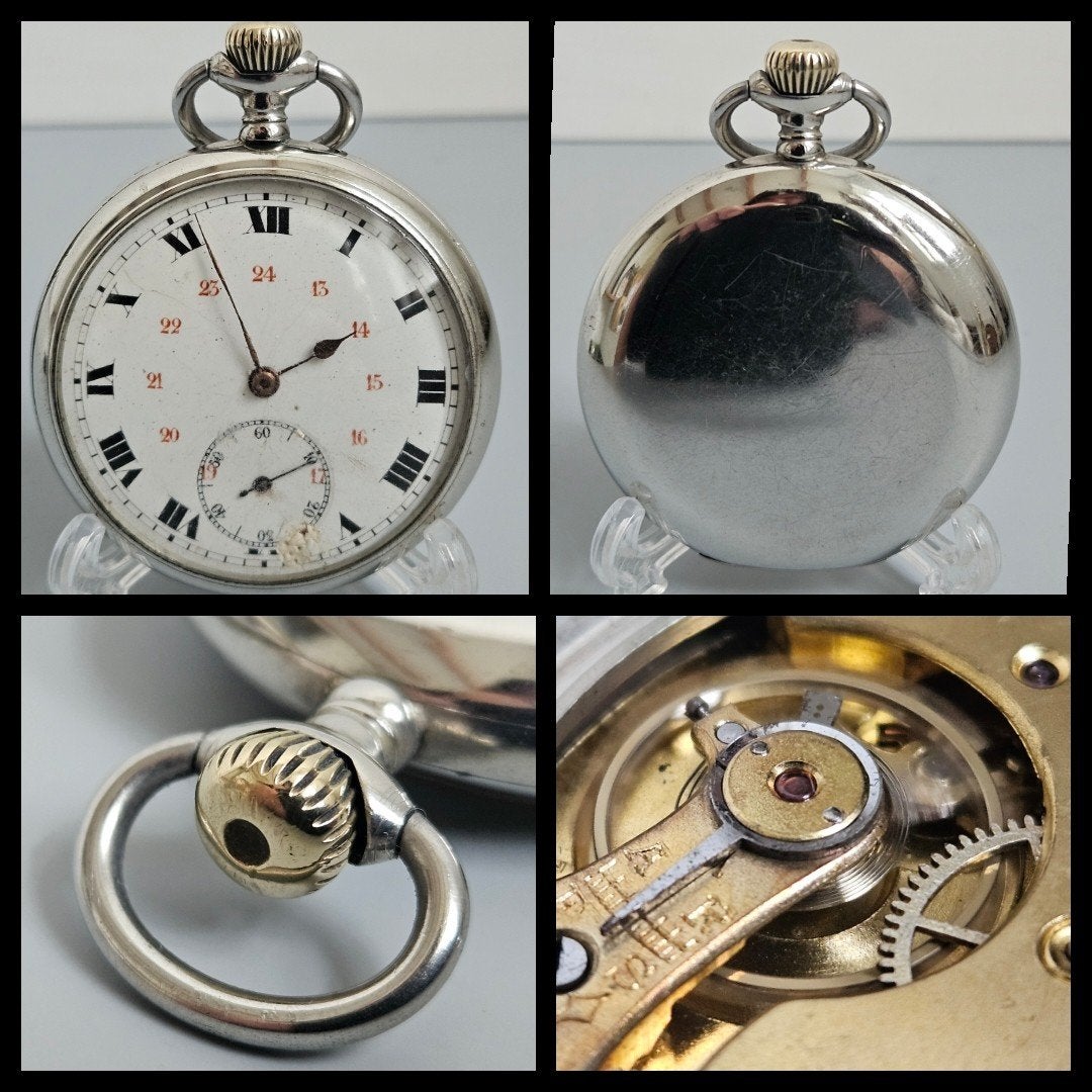Antiek heren zakhorloge,  kroonopwinding,  loopt netjes, Antiek en Kunst, Antiek | Klokken, Ophalen of Verzenden