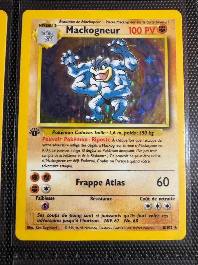Pokémon Kaart: Mackogneur (Machamp) Holo 8/102 - Base Set 19, Ophalen of Verzenden, Zo goed als nieuw, Losse kaart, Foil