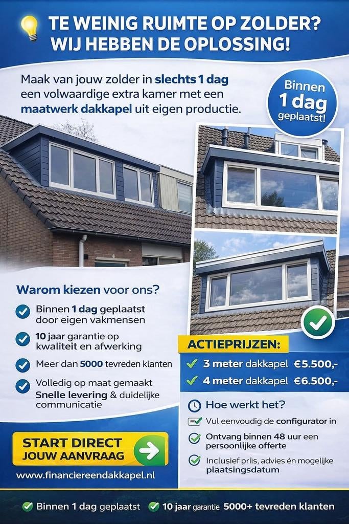 Dakkapel zonder Aanbetaling!..vanaf € 150 ,- per maand!.