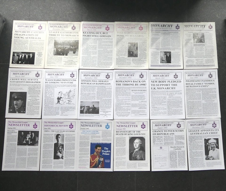 Monarchy nieuwsbrief Monarchist League jaren '90, Ophalen of Verzenden, Gebruikt, Nederland, Tijdschrift of Boek