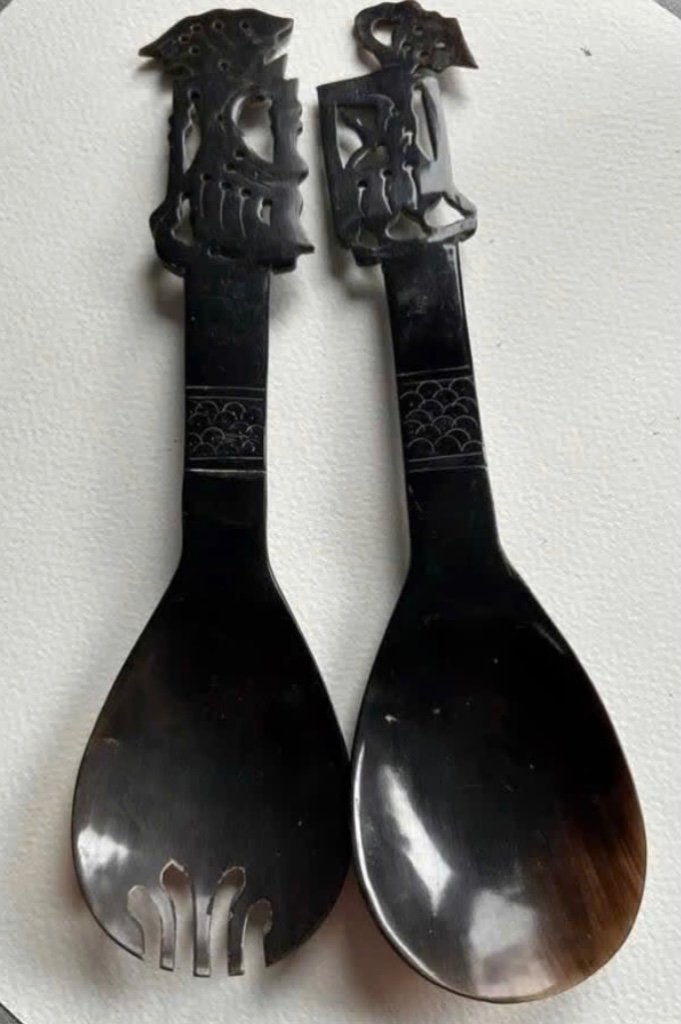 Hoorn Indo set, slaset, vork, lepel, 24 cm lang, Ophalen of Verzenden