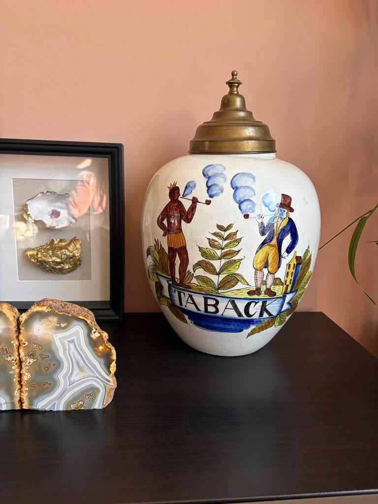 Antieke Delftse Tabakspot - 40 cm - Vintage Decoratie, Ophalen of Verzenden
