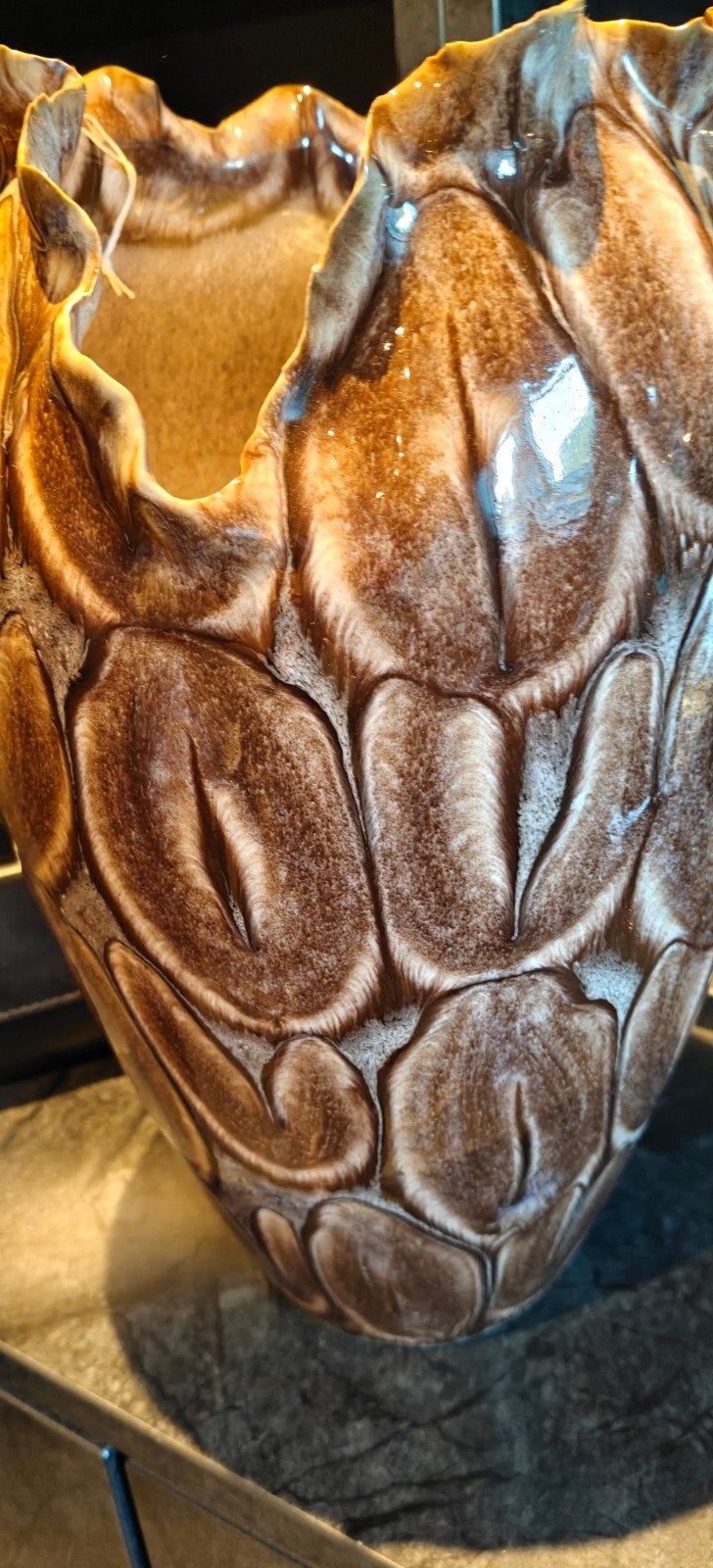 Unieke handgemaakte vaas met patroon - Bruin/Beige, Bruin, Ophalen of Verzenden, Zo goed als nieuw, Handgemaakt