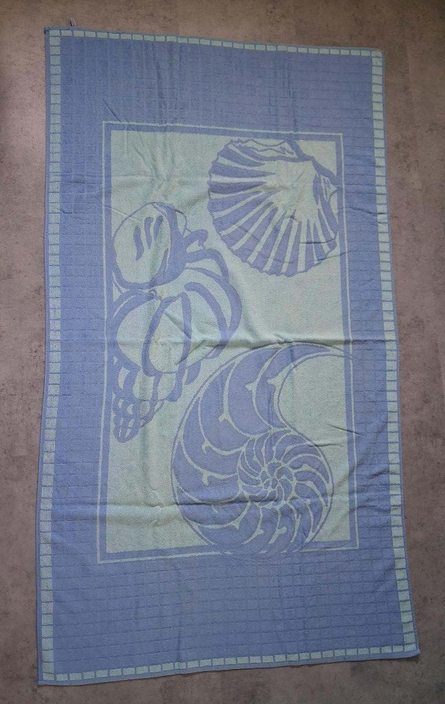 BADLAKEN / Handdoek met schelpen 95 X 165 cm, Ophalen of Verzenden, Zo goed als nieuw, Blauw, Badlaken