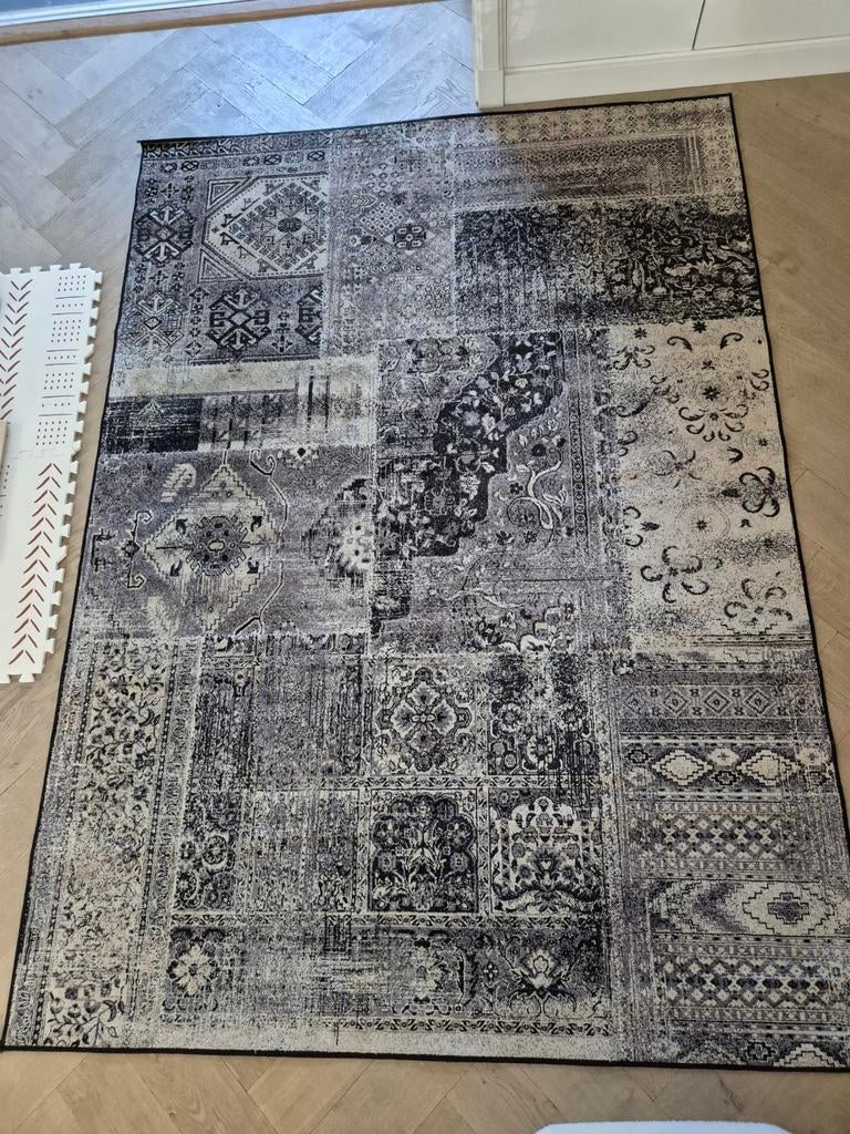 Vloerkleed met patchwork - beige/Zwart - 240 x 170, Ophalen, Gebruikt, Patchwork, Modern, Klassiek, Grijs