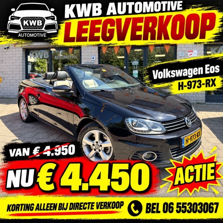 Volkswagen Eos 2.0 TSI Highline | Automaat | Leer 2 Tone, Auto's, Gebruikt, 4 cilinders, 4 stoelen, Zwart