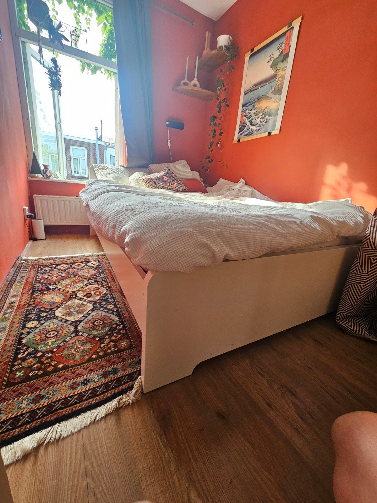 IKEA ASKVOLL bedframe 140x200 met lattenbodem, Ophalen, Gebruikt, Wit, Tweepersoons