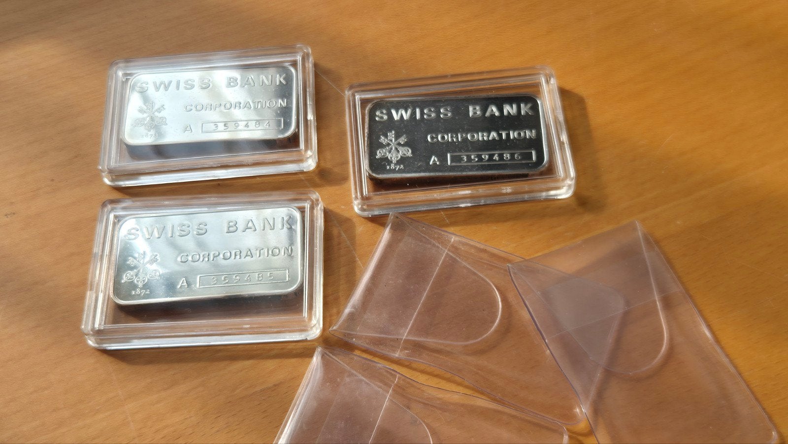 Swiss Bank Corp. 3 x 1 oz Vintage Silver Bar. Zilverbaar., Verzenden, Zilver
