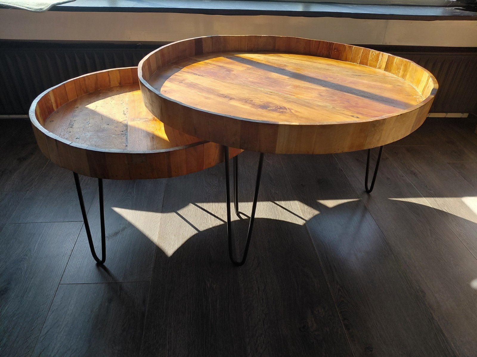 set salontafel, bijzettafel mango hout., Ophalen, Overige materialen, Gebruikt, 50 tot 100 cm