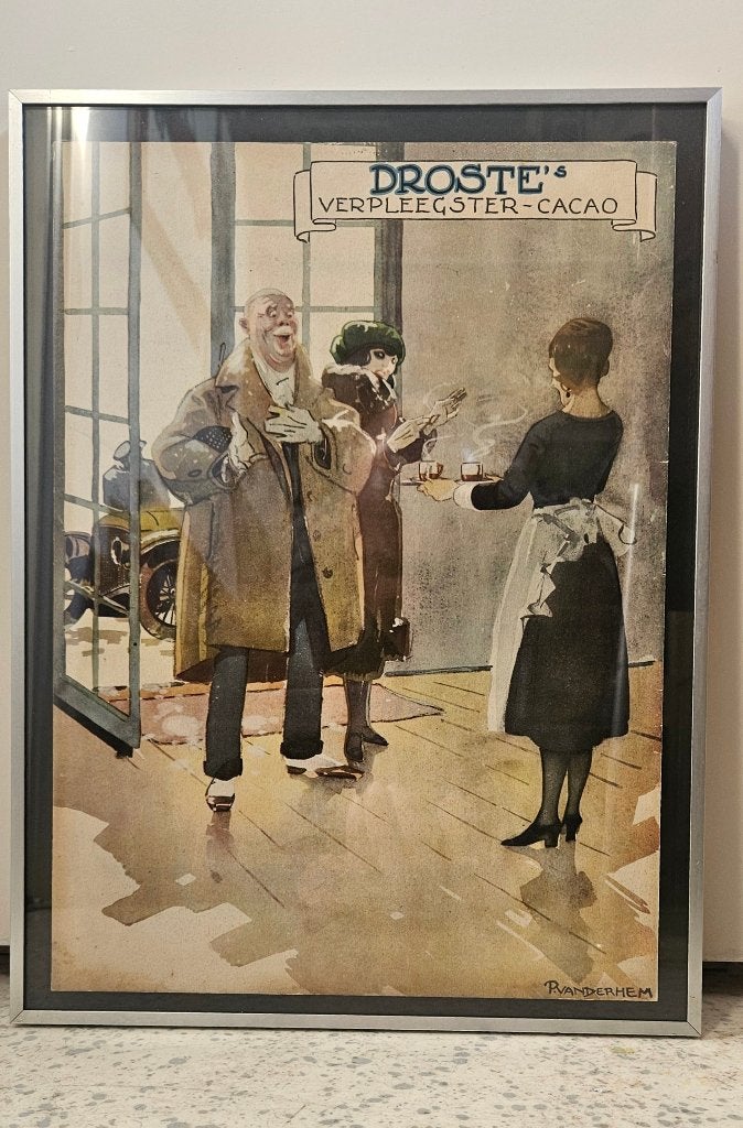 Litho Piet van der Hem  - Droste's Verpleegster-Cacao, Achter glas, Ophalen of Verzenden, Print, Overige onderwerpen