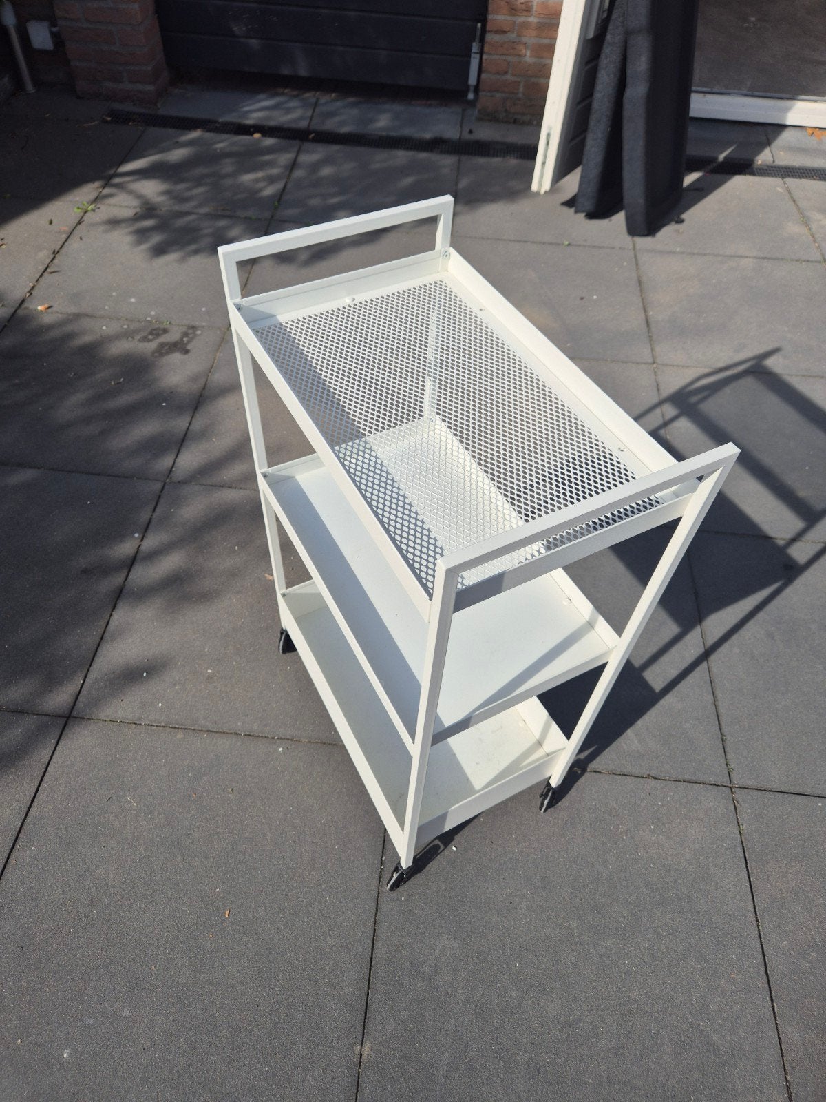 Witte metalen serveerwagen met 3 planken, Ophalen, Gebruikt
