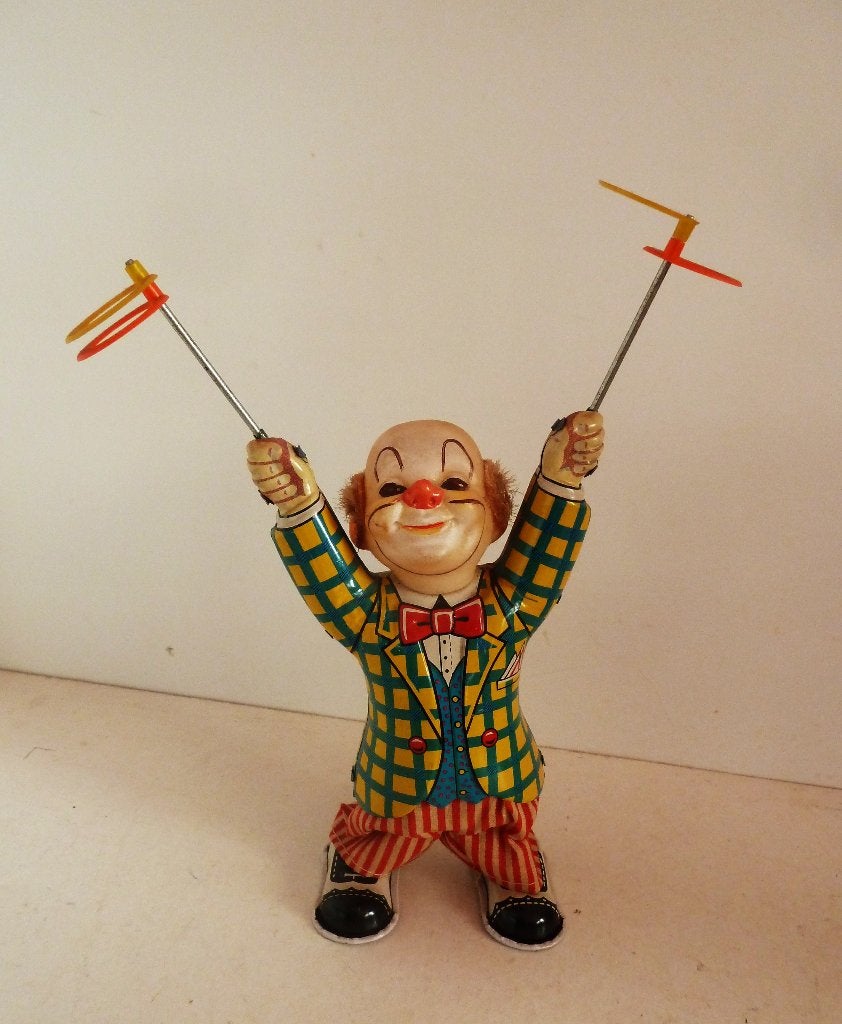 Blikken clown TN Nomura made in Japan met vaste sleutel, Antiek en Kunst, Ophalen of Verzenden