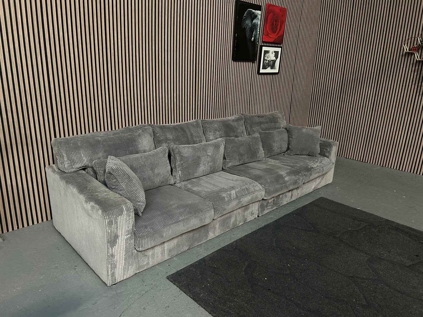GRATIS LEVERING Bank Ribstof Donkergrijs 320X104 GEREINIGD, 100 tot 125 cm, 300 cm of meer, Ophalen of Verzenden, Zo goed als nieuw
