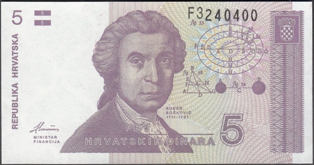 Kroatië bankbiljet 5 Dinara 8.10.1991, Pick 17 UNC, Ophalen of Verzenden, Overige landen, Los biljet