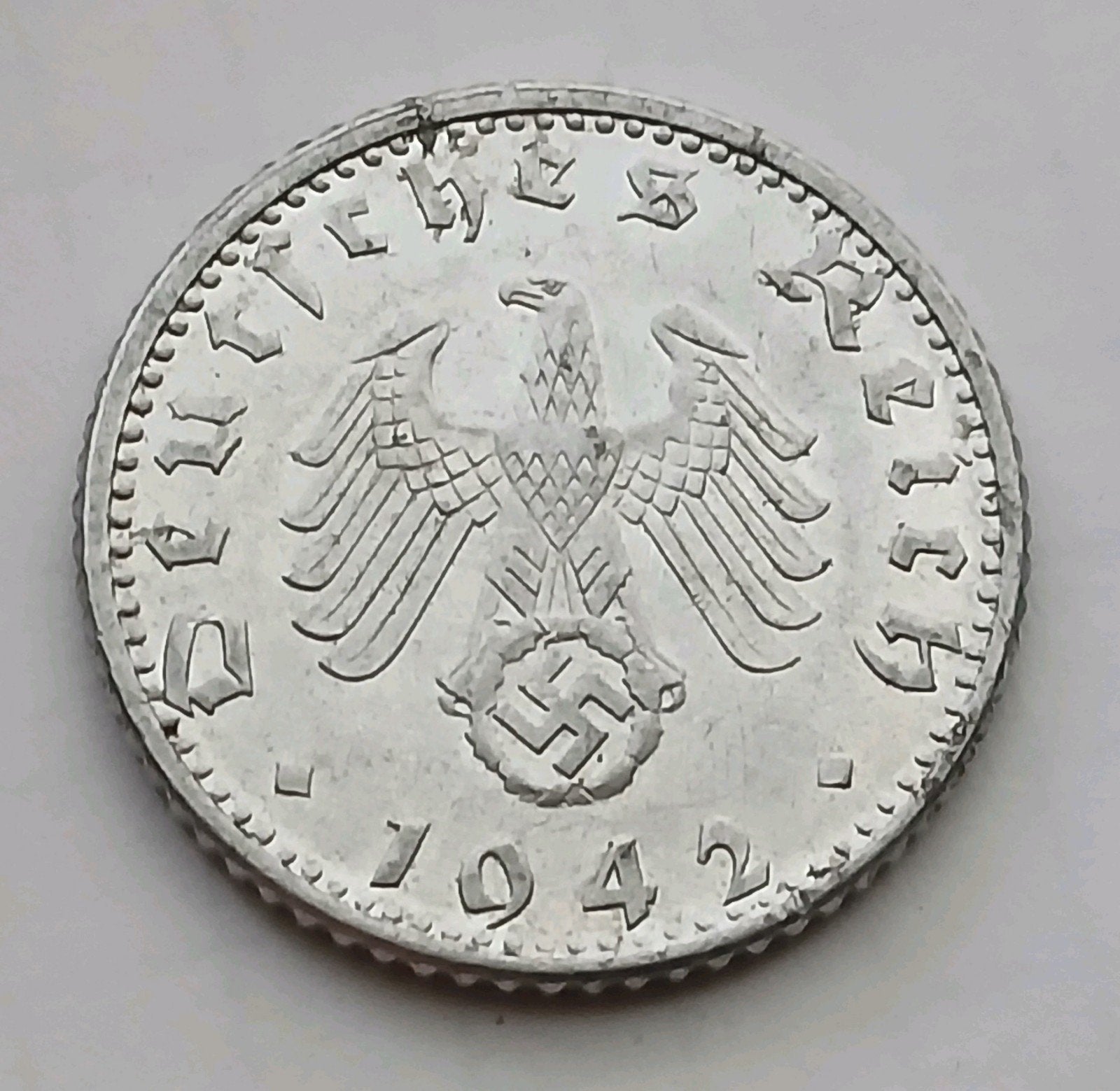 50 Reichspfennig 1942D Nazi Duitsland Oude Munt WO2 Swastika, Ophalen of Verzenden, Duitsland