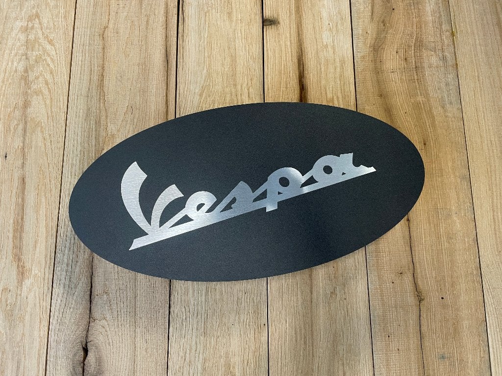 Reclamebord Vespa logo, aluminium, afmeting 40x20 cm, Ophalen of Verzenden, Nieuw, Reclamebord