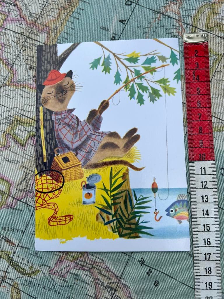 2282. Kaart illustr Vissende Kat, Ophalen of Verzenden, Ongelopen