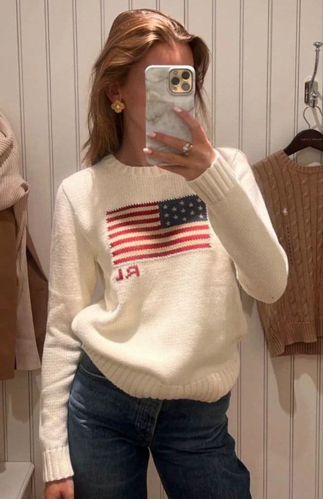Polo Ralph Lauren trui met Amerikaanse vlag, Ophalen of Verzenden, Nieuw, Maat 38/40 (M), Beige
