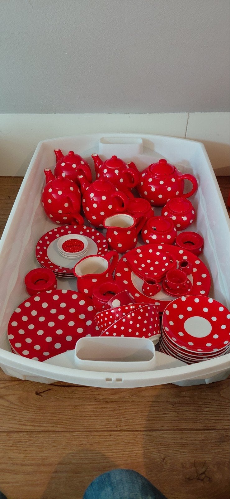 Polkadot rood wit gestipt kerst, theetuin, rustpunt, Ophalen, Zo goed als nieuw, Porselein, Overige stijlen