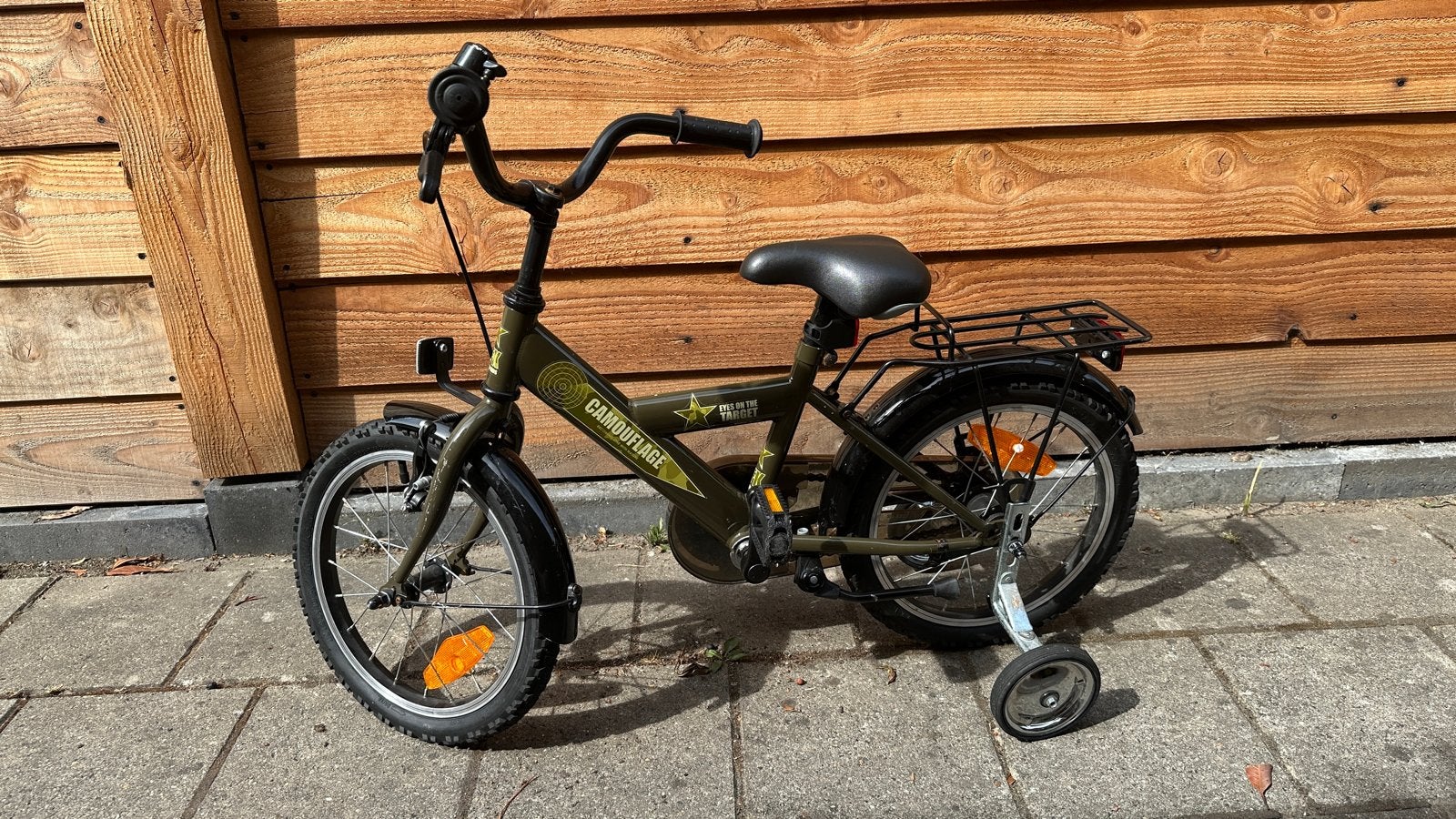 Kinderfiets 16 inch met zijwieltjes - Camouflage, Ophalen, Terugtraprem, Zijwieltjes, 16 tot 20 inch